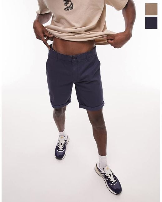 Topman Blue 2 Pack Skinny Chino Shorts for men