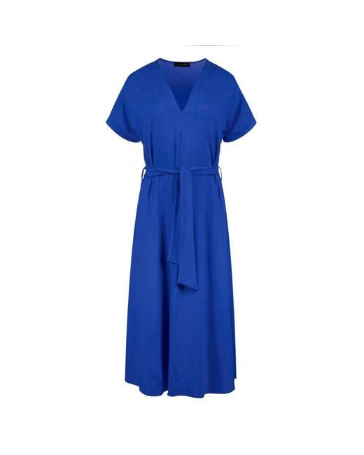 Conquista Blue Royal Jersey Belted Midi Dress