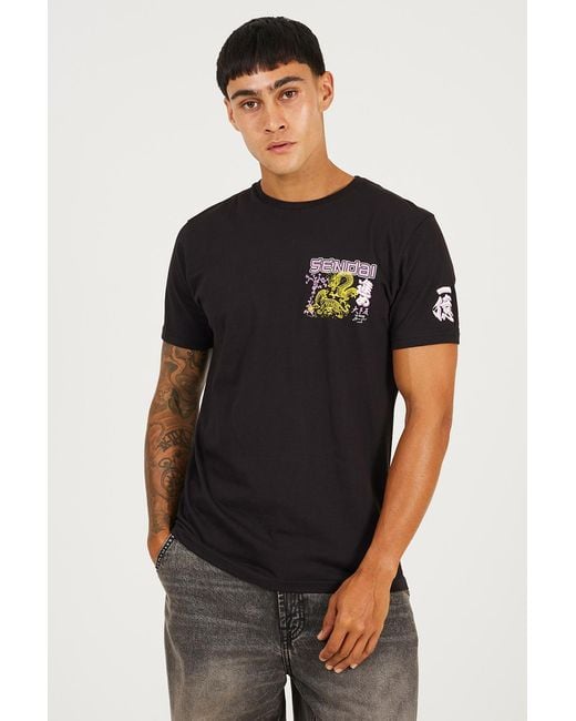 Brave Soul Black Cotton Crew Neck Graphic T-Shirt for men