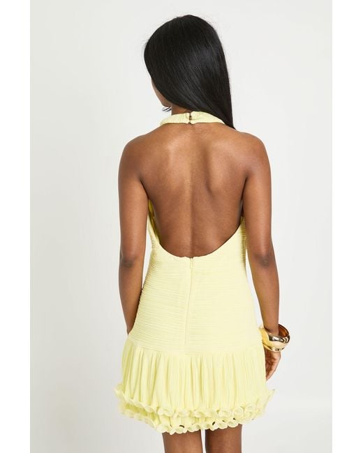 Boohoo Yellow Pleated Plisse Ruffle Hem Mini Dress