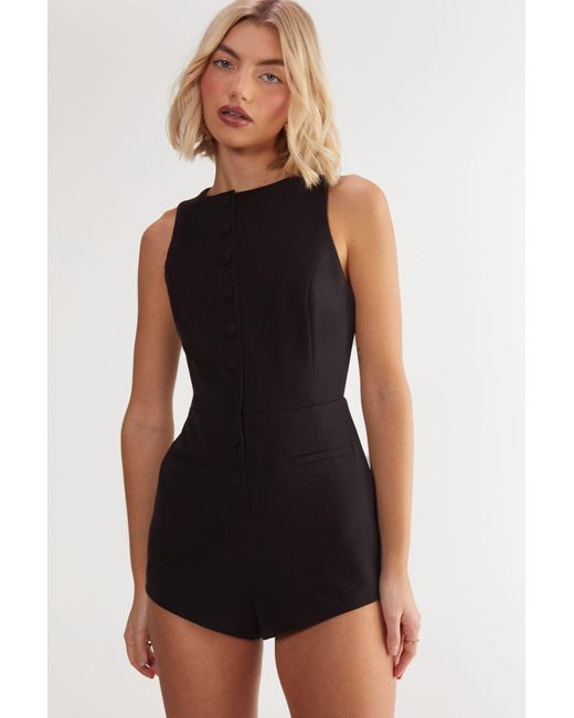 Nasty Gal Black Essentials Tailored Bow Back Playsuit