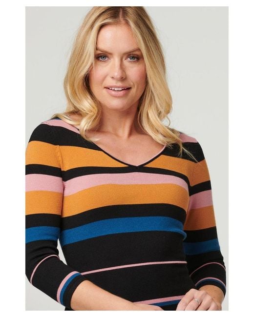 Izabel London Black Striped 3/4 Sleeve Knit Dress