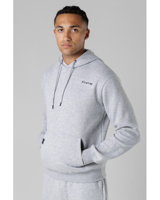 Firetrap Gray Cotton Rich Brushed Fleece Hoody With Kangaroo Pocket for men