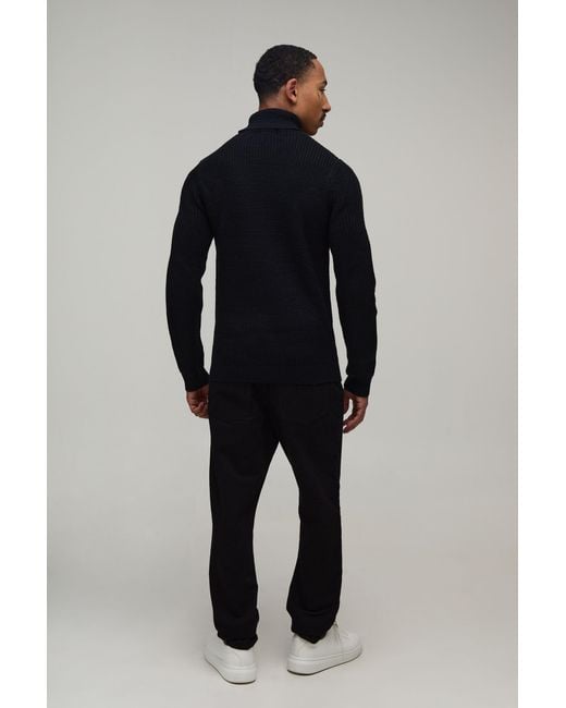 BoohooMAN Blue Muscle Fit Ribbed Roll Neck Knitted Jumper for men