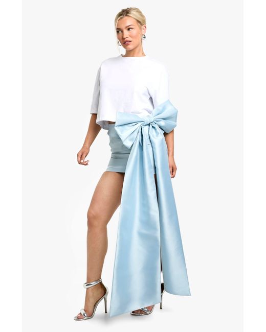 Boohoo Blue Premium Structured Bow Draped Satin Mini Skirt