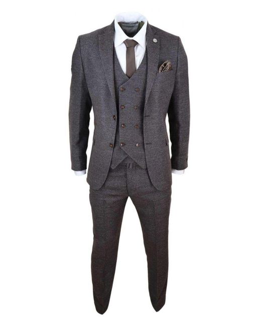 TruClothing Black Wool 3 Piece Suit Double Breasted Tweed Peaky Blinders 1920 Canvas for men