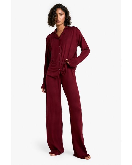 Boohoo Red Tall Long Sleeve Shirt & Pants Pyjama Set
