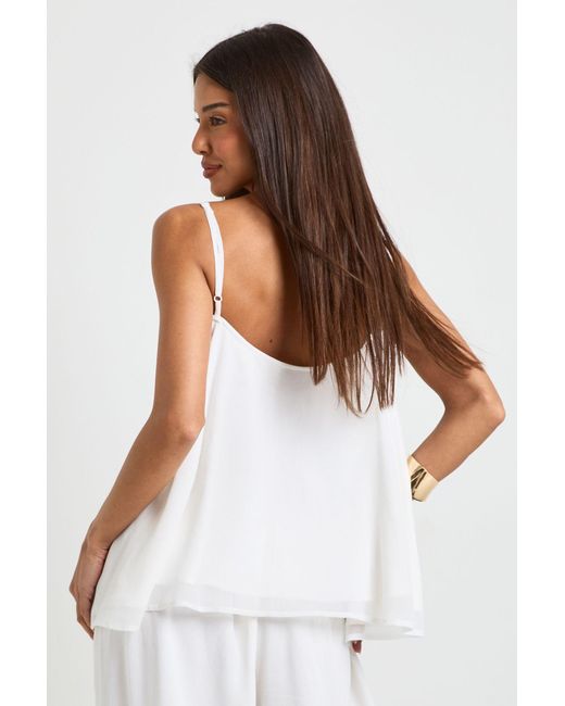 Boohoo White Chiffon Volume Cami Top