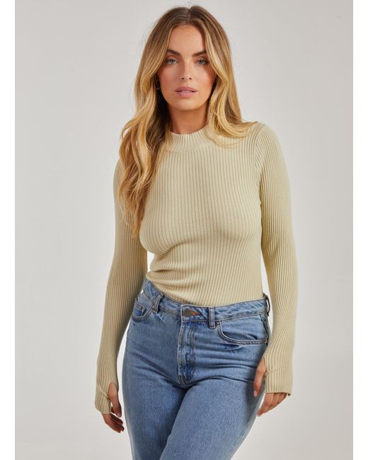 Pink Vanilla Blue High Neck Ribbed Top