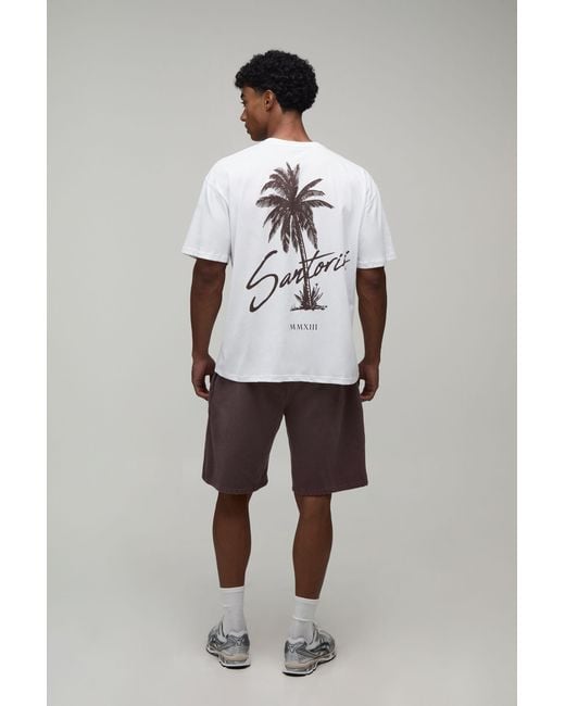 BoohooMAN Gray Oversized Palm Print T-Shirt & Short Set for men
