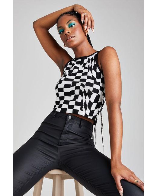 Urban Bliss Black Pattern Petite Mono Check Top