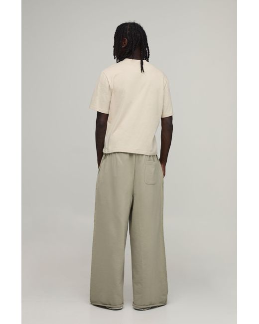 BoohooMAN Green Extreme Wide Leg Loopback Embroidered Raw Hem Joggers for men