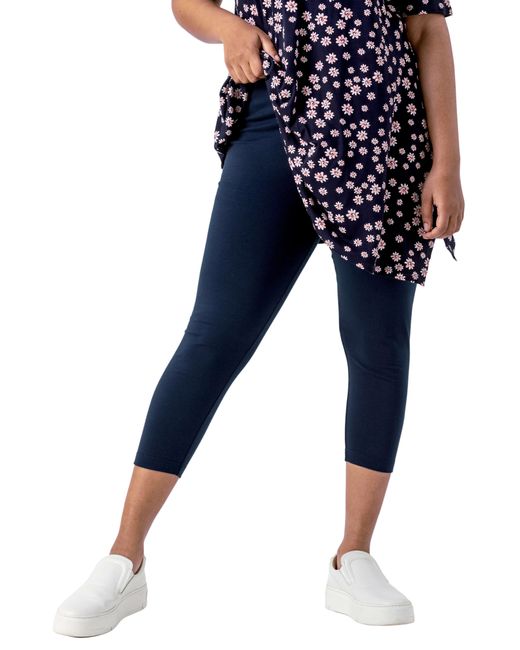 Roman Blue Curve Plain Elastic Waist Cropped Leggings