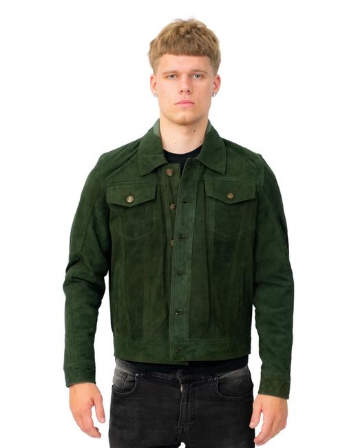 Infinity Leather Green Goat Suede Trucker Jacket-Taraz for men