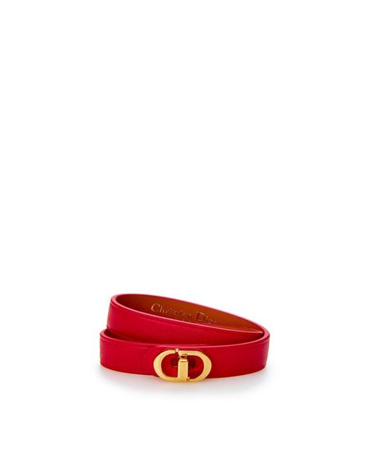 Dior Red Leather Double Band Cd Bracelet