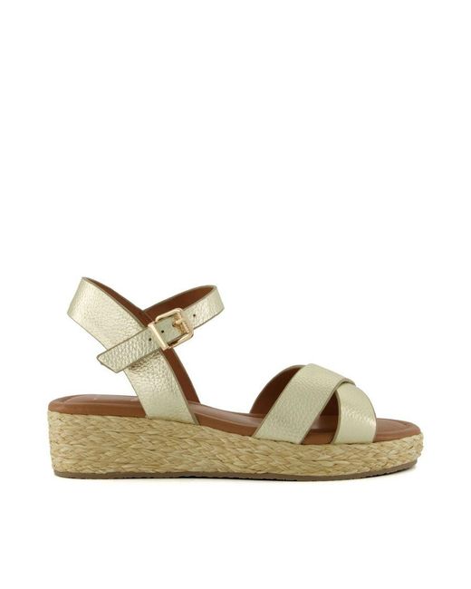 Dune Metallic Ladies Wf Linnie Wide Fit Woven Flatform Sandals Wf