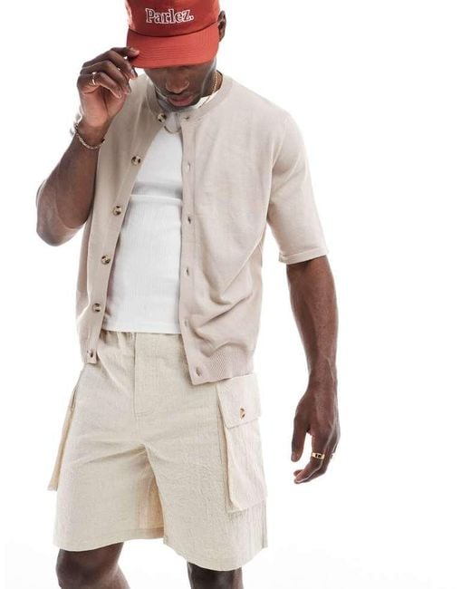 Native Youth White Oversized Cargo Linen Shorts for men
