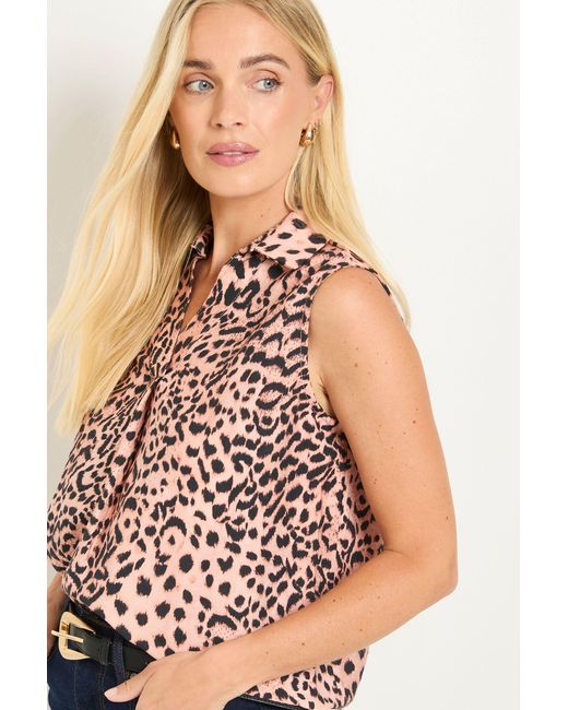 Wallis Blue Petite Leopard Print Button Sleevless Top
