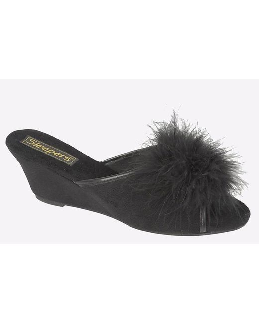Sleeper Black Anne Jewelled Rosette Boa Mule