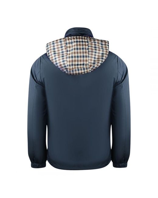 Aquascutum Blue Plain Hide Hood Lightweight Jacket for men