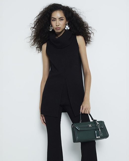 River Island Black Top Sleeveless Jumbo Roll Neck
