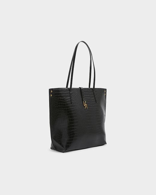 River Island Black Croc Embossed Tote Bag