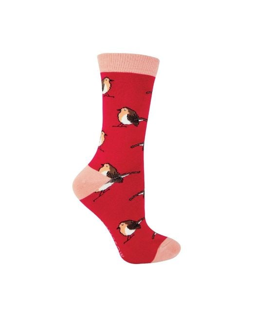 Miss Sparrow Red 1 Pack Ladies Novelty Animal Patterned Bamboo Socks