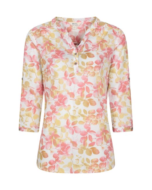 Mountain Warehouse Pink 'Petra' 3/4 Sleeve Shirt Floral Print Breathable Everyday Top Cotton