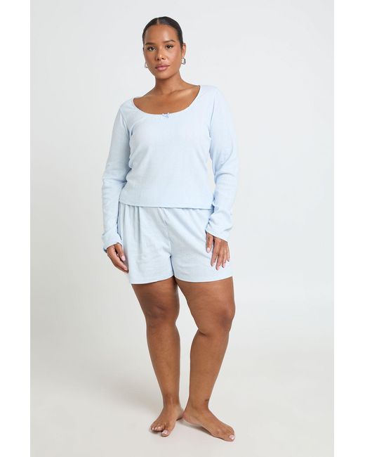 Boohoo White Plus Pointelle Scoop Neck Long Sleeve Pyjama Top