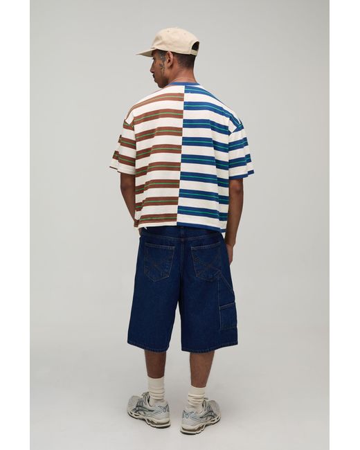BoohooMAN Blue Oversized Boxy Splice Stripe T-Shirt for men