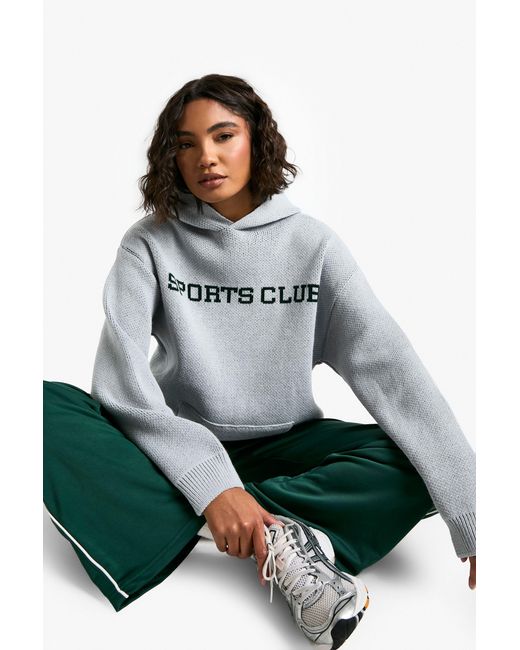 Boohoo Gray Tall Sports Club Knitted Hoodie
