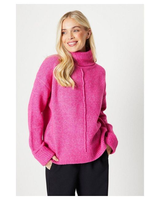 Wallis Pink Petite Seam Detail Front Roll Neck Cosy Sweater