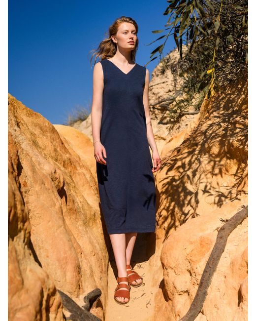 Celtic & Co. Blue Slub Jersey Sleeveless Midi Dress
