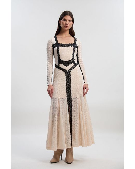 Karen Millen Natural Lace Textured Scoop Neck Maxi Dress