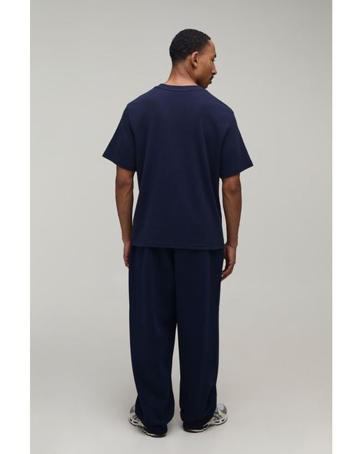 BoohooMAN Blue Essential Regular Fit Waffle T-Shirt for men