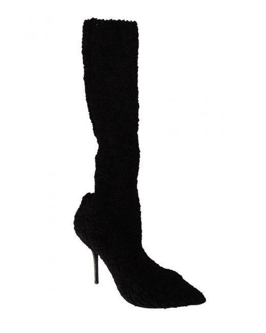 Dolce & Gabbana Black Stretch Socks Knee High Booties Shoes Cotton