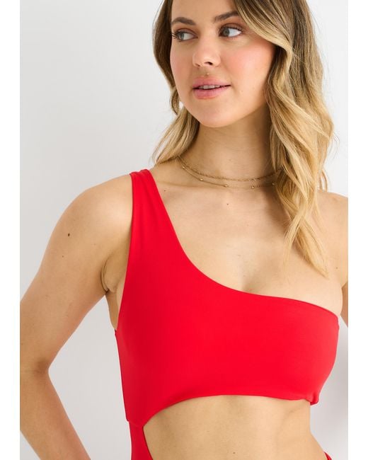 Gini London Red One Shoulder Cutout Swims