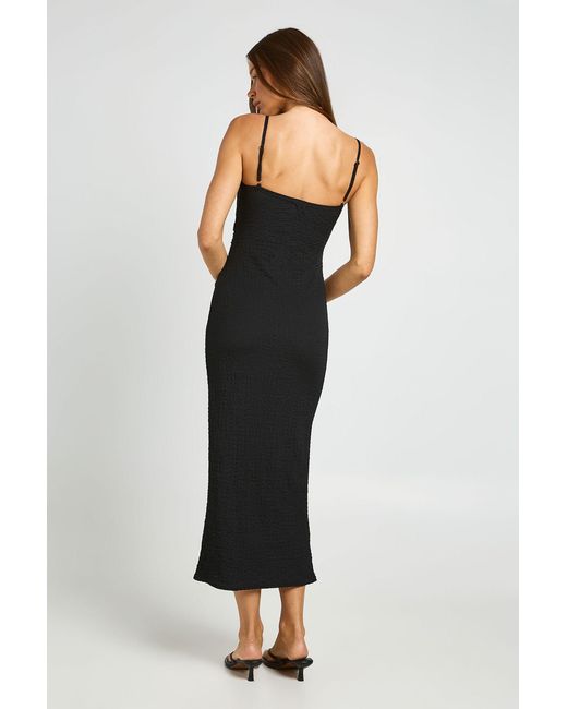 Boohoo Black Textured Ruched Waist Midaxi Dress