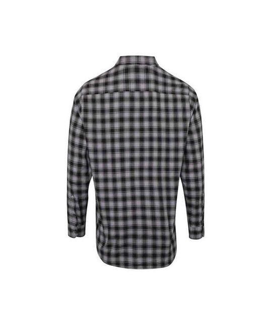 PREMIER Gray Mulligan Checked Cotton Long-Sleeved Shirt (Steel/ for men