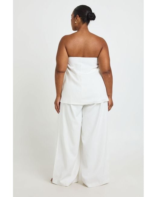 Boohoo White Plus Concealed Waistband Wide Leg Tailored Trousers