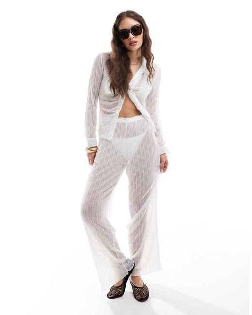 Vero Moda White Textured Sheer Beach Trouser Co-Ord