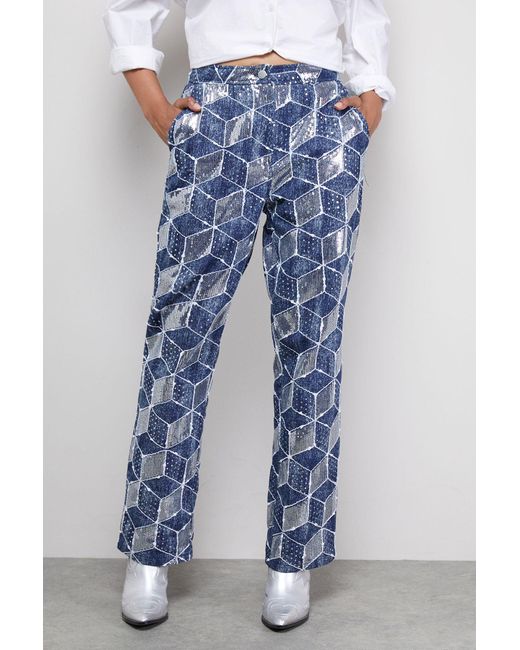 Warehouse Blue Patterned Sequin Deni Jean
