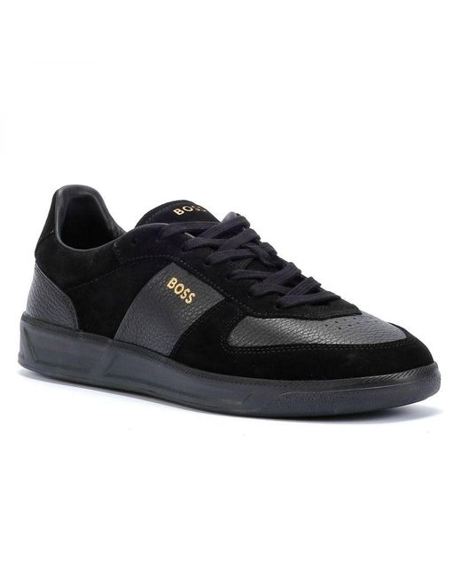 Boss Black Suede Embossed Sneakers for men