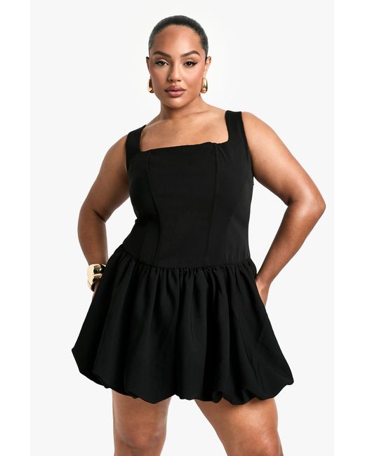 Boohoo Black Plus Square Neck Pleated Skater Dress