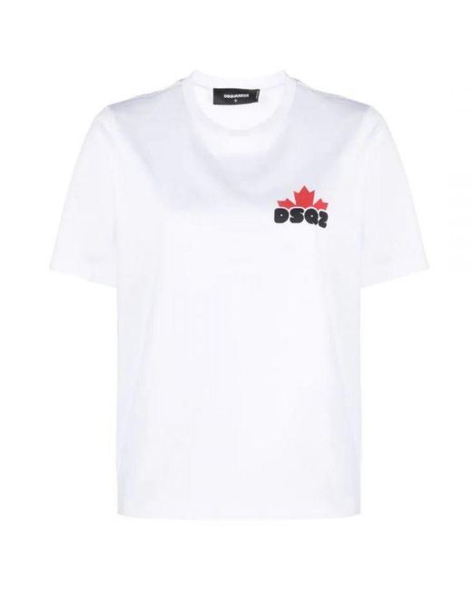 DSquared² White Small Maple Leaf Logo Cool Fit T-Shirt for men