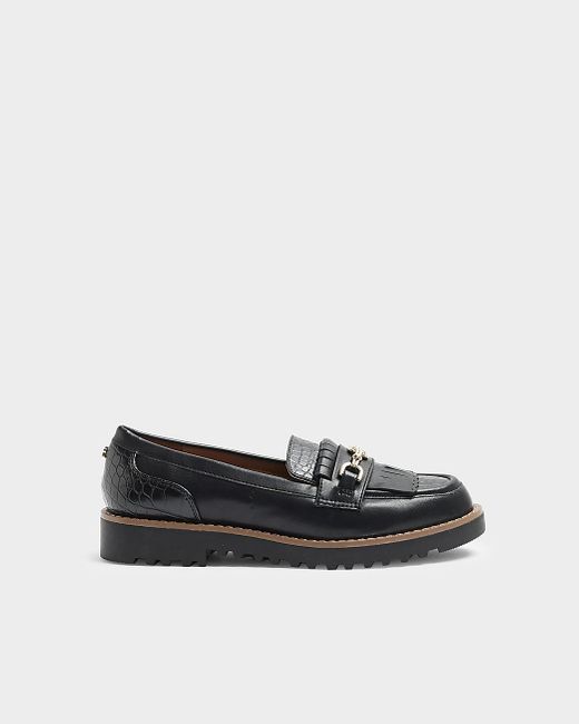 River Island White Croc Embossed Fringe Loafers