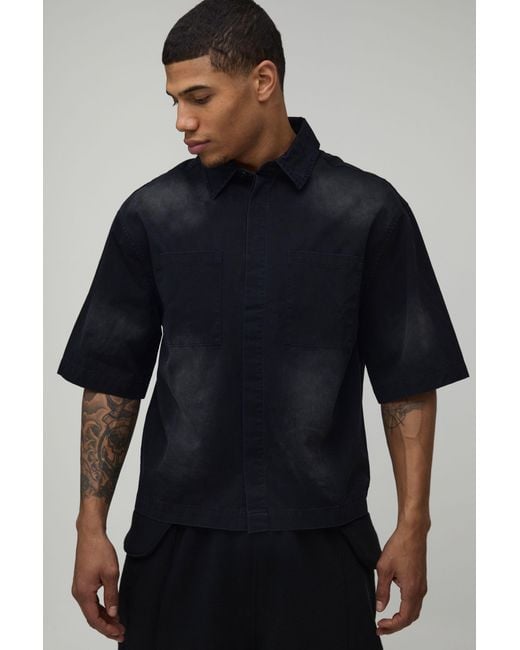 BoohooMAN Blue Oversized Boxy Sun Bleached Patch Shirt for men