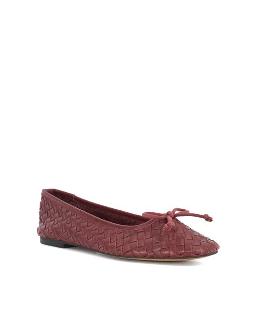 Dune Red Heat Woven Leather Bow Detail Ballet Pumps