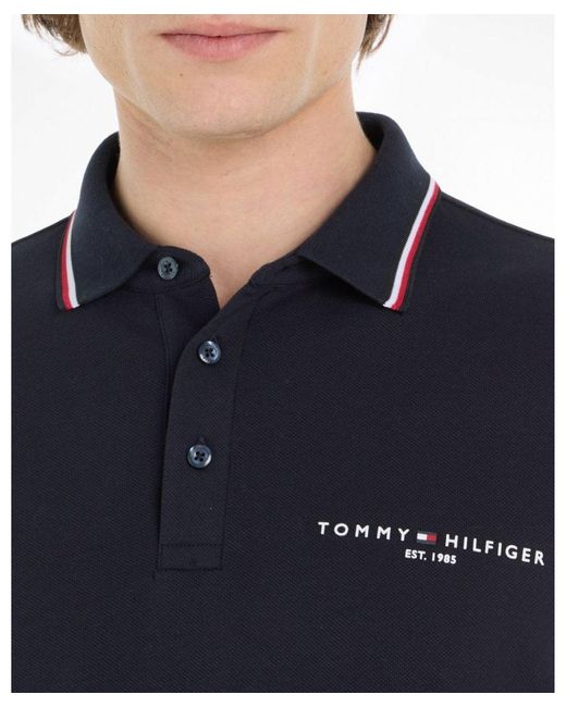 Tommy Hilfiger Blue Tipped Place Long Sleeve Slim Fit Polo for men
