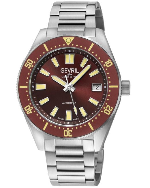 Gevril Gray Mariner Row Automatic, Ss Case, Bezel, Dial, 316L Stainless Steel Satin Bracelet Watch for men